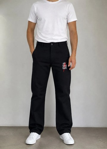 Pantalón Negro Hombre Marca Speed Unlimited, Gabardina 100% Negro Liso 46