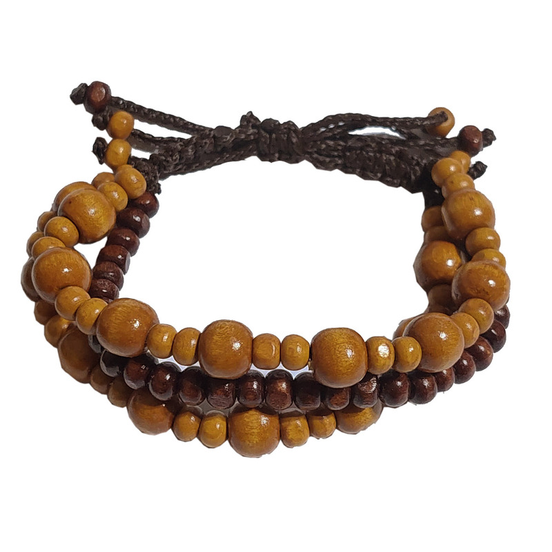 Pulsera Triple Hilera con Cuentas de Madera