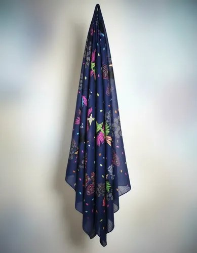Pashmina Azul Largo 1.60 Cm Ancho 70 Cm Algodón Fino Estampa Azul Oscuro Liso