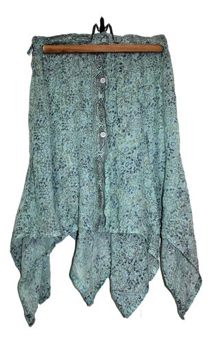 Pollera Bambula 100% Algodón Modelo Picos T.l Verde Claro Rayas L - 2