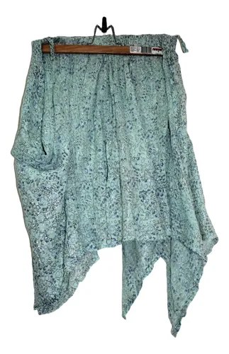 Pollera Bambula 100% Algodón Modelo Picos T.l Verde Claro Rayas L - 3