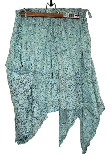 Pollera Bambula 100% Algodón Modelo Picos T.l Verde Claro Rayas L - 6