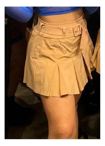 Pollera Off Line T- M Beige Importada Tablas Estira Dryfit Beige Lisa M