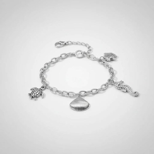 Pulsera De Acero Quirúrgico Dijes Marinos Perla Miramar Plateado 21 Cm 22 Cm - 8