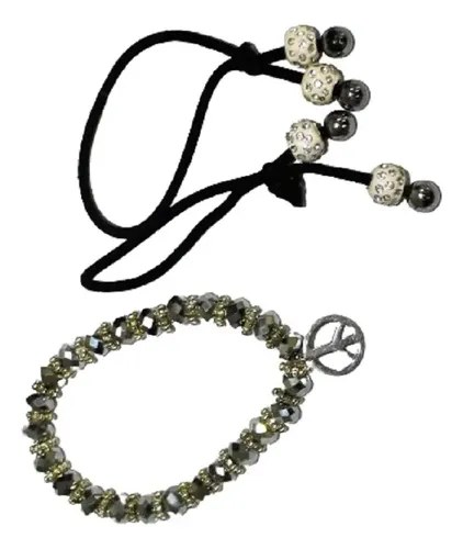 Pulsera Elastica C Strash Plateada Y 2 Gomas Plateado 45.72 Cm