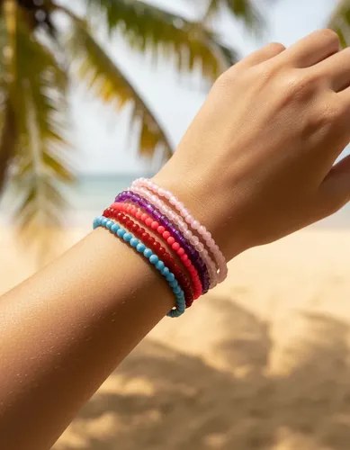 Pulsera X 3 Artesanal Cuentas Facetado Elástica Diseño Unic Agua 19 Cm