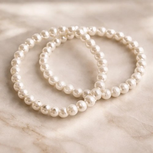 Pulseras X 2 Elásticas Con Cuentas Plastica Consultar Color Blanco 19 Cm