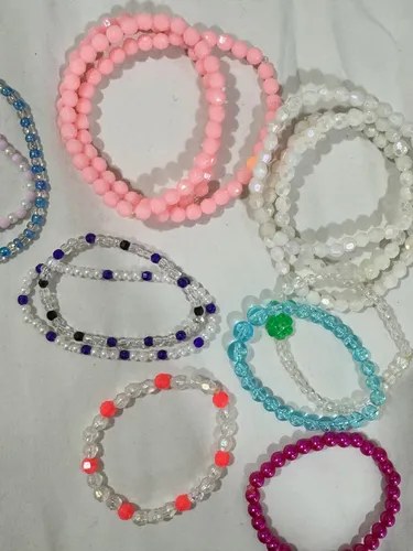 Pulseras Elásticas Con Cuentas Facetadas De Colores X Cinco Rojo 12 Cm 18 Cm