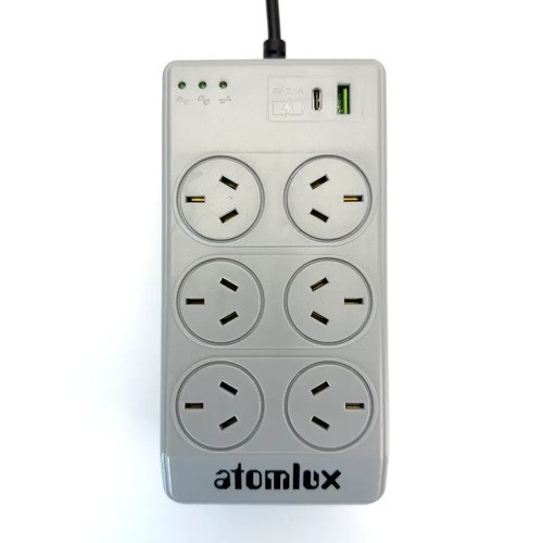 Estabilizador De Tensión Atomlux R1000c Con 6 Tomas Y Usb A/c Gris