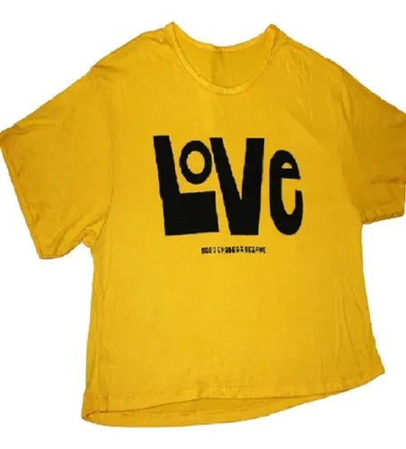 Remera Amarilla Love T-m Algodón Largo 47 Busto48 Sisa24 Amarillo Amor M Liso
