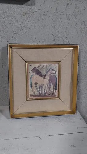 Acuarela Enmarcada Caballos Alejandro Lanoel Consuktar Stock