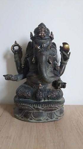 Figura Escultura Ganesha Bronce Viejo. Consultar Stock Dorado Oscuro