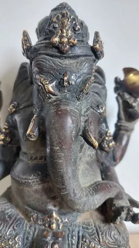 Figura Escultura Ganesha Bronce Viejo. Consultar Stock Dorado Oscuro - 2