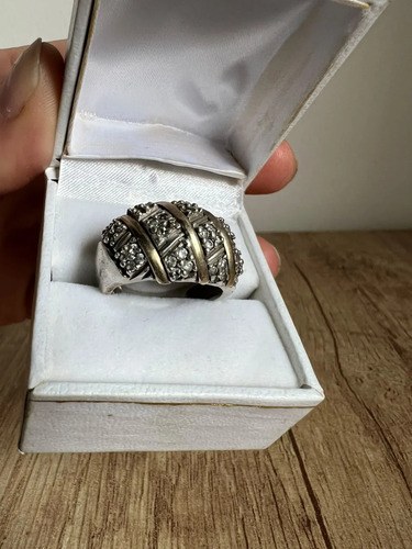 Anillo Combinado De Plata Y Oro Con Strass Plateado 3