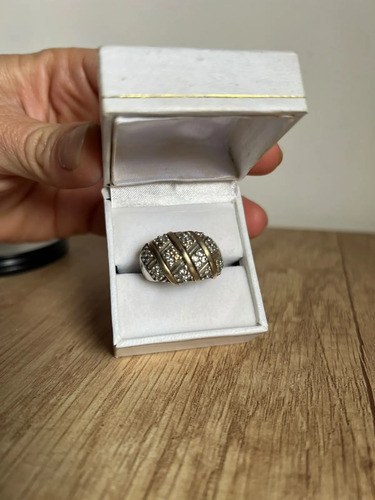 Anillo Combinado De Plata Y Oro Con Strass Plateado 3 - 2
