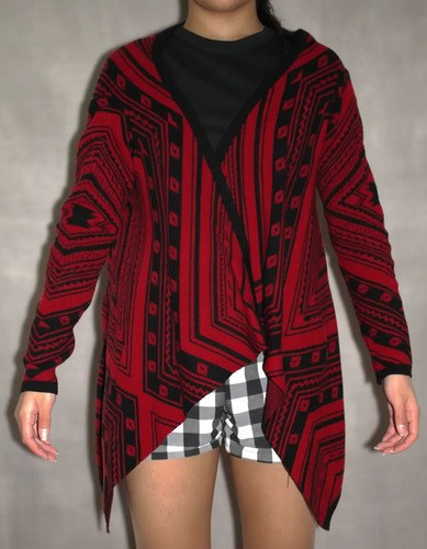 Saco Tejido Gruesito Bordo Negro T- M-l Adapable Hermoso Bordó Geométrica L