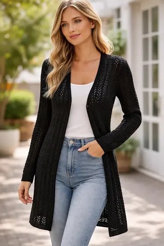 Saco Tejido T-s Largo No Es Lana Buen Estado Sweater Negro Tejido S
