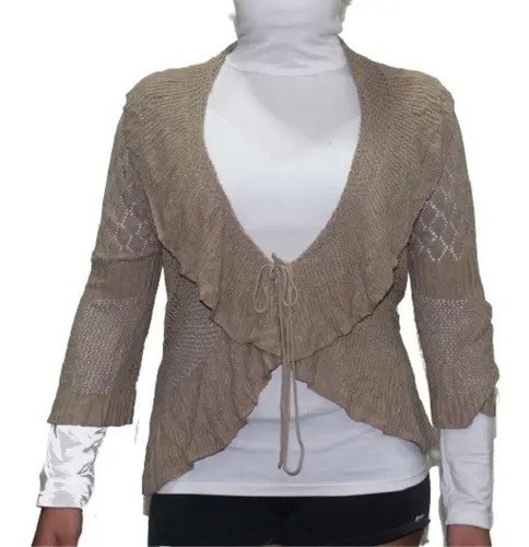 Saquito Saco Tejido Artesanal T 2 Beige Flexible Talle Marrón Claro Liso M