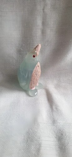 Pinguino Tallado En Piedra Onix Cielo Y Rodocrosita Celeste Y Rosa