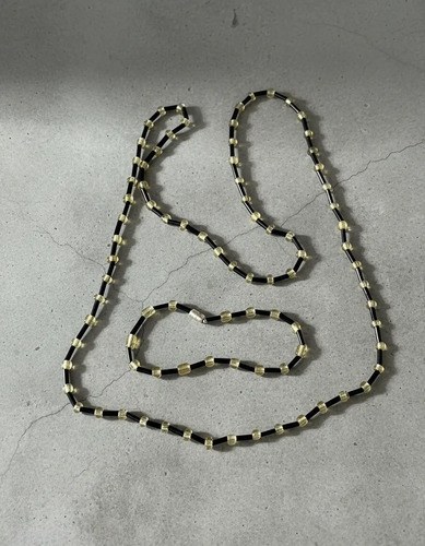 Set Artesanal Collar Y Pulsera Canutillo Elastico Negroambar Negro