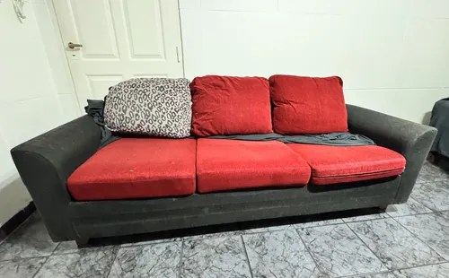 Sillon Sofa 3 Cuerpos Chenille Rojo Negro 2.10 M C-funda Negro Liso