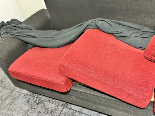 Sillon Sofa 3 Cuerpos Chenille Rojo Negro 2.10 M C-funda Negro Liso - 3