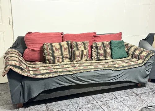 Sillon Sofa 3 Cuerpos Chenille Rojo Negro 2.10 M C-funda Negro Liso - 4