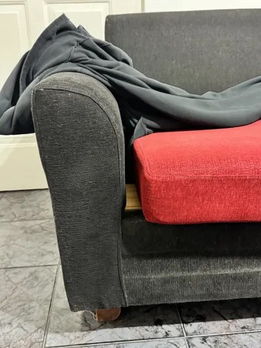 Sillon Sofa 3 Cuerpos Chenille Rojo Negro 2.10 M C-funda Negro Liso - 8