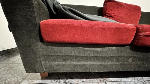 Sillon Sofa 3 Cuerpos Chenille Rojo Negro 2.10 M C-funda Negro Liso - 10