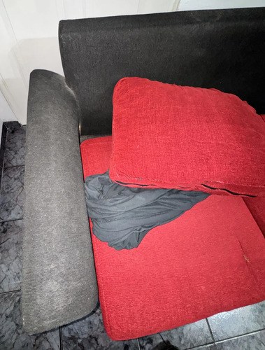 Sillon Sofa 3 Cuerpos Chenille Rojo Negro 2.10 M C-funda Negro Liso - 12
