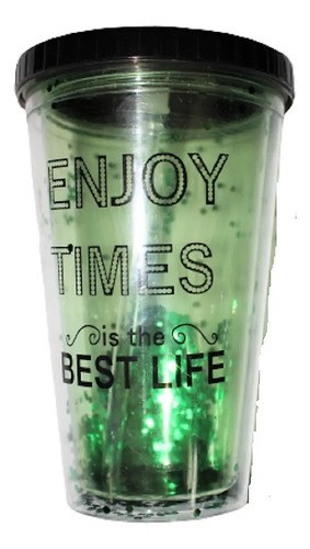 Vaso Con Tapa Y Sorbete Acrilico Frase Brillos Verde 500 Ml Verde - 2