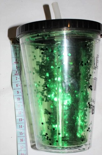 Vaso Con Tapa Y Sorbete Acrilico Frase Brillos Verde 500 Ml Verde - 8