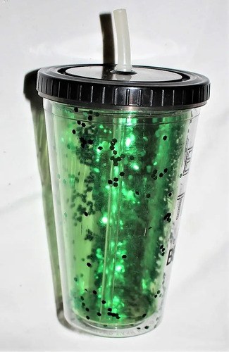 Vaso Con Tapa Y Sorbete Acrilico Frase Brillos Verde 500 Ml Verde - 9