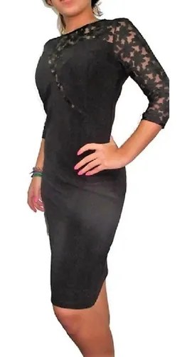 Vestido Fiesta Negro T2 Viscosa Elastizado Excelente Forma F Negro Liso 42