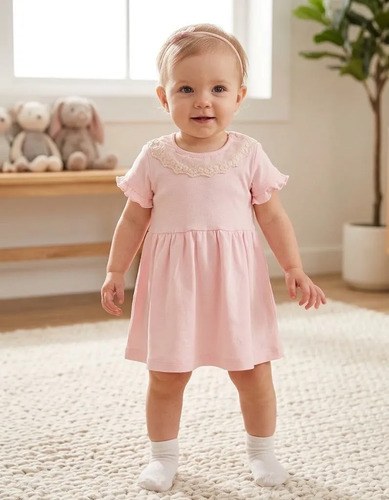 Vestido Rib Algodón Para Bebas 1 Al 5 Rosa Liso 2