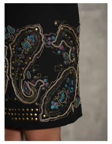 Vestido Negro Corto Fiesta Escote En Espalda Hermoso T -m Negro Apliques Bordado M - 10