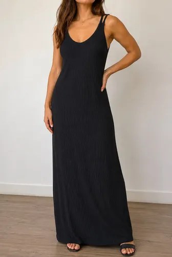 Vestido Negro Largo Doble Tela Pecho T-l Algodón Univercity Negro Liso M