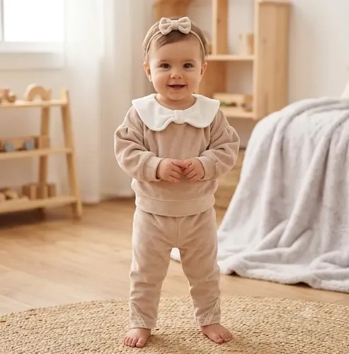 Trio Conjunto Otoño Invierno Gosha Bebé Camel 6-9 M