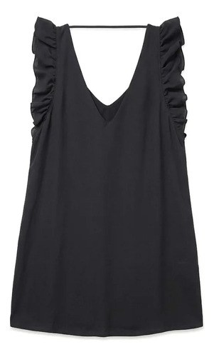 Vestido Negro Talle S-m De Gasa Con Forro (cuestab) Bello Negro Lisa M