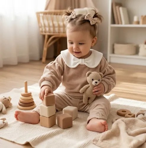 Trio Conjunto Otoño Invierno Gosha Bebé Camel 6-9 M - 2