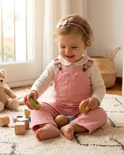 Jardinero Rígido Gabardina Gosha Bebé/beba Rosa Liso 3 ( 12-18 M )
