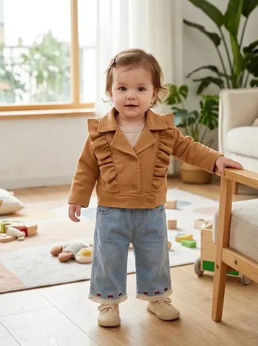 Chaqueta Con Volados De Media Estación Bebé Niña Camel 5 Chaqueta Con Volados
