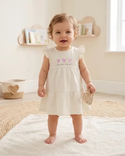 Vestido Algodón Con Volados En Hombros Para Beba Natural Liso 6