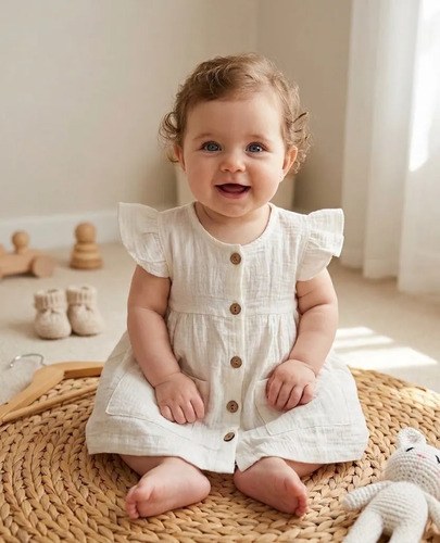 Vestido Manga Corta Beba Cotton Liviano 3 A 24 Meses Natural Cotton 6