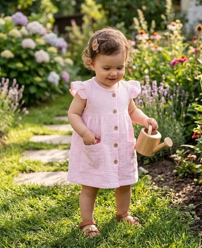 Vestido Manga Corta Beba Cotton Liviano 3 A 24 Meses Rosa Cotton 4
