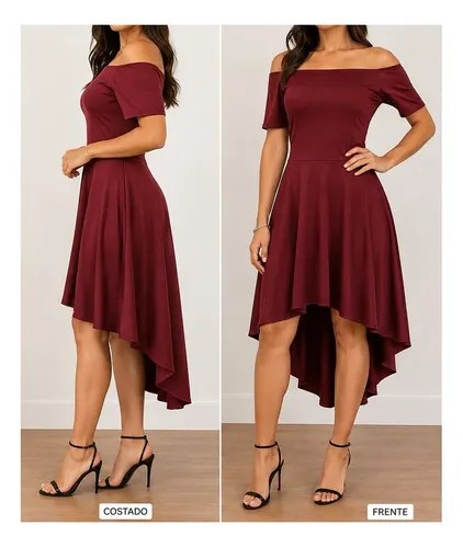 Vestidos Cortos Asimetricos Mujer Fiesta Noche Coctel T.l Bordó Liso 44 - 10