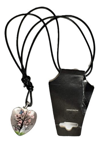 Collar Y Dije Corazón Artesanal Resina Flores Secas Natural Agua