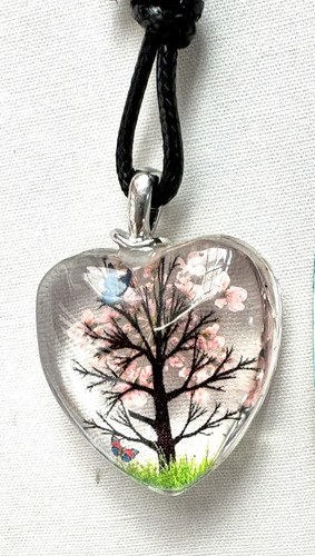 Collar Y Dije Corazón Artesanal Resina Flores Secas Natural Agua - 2