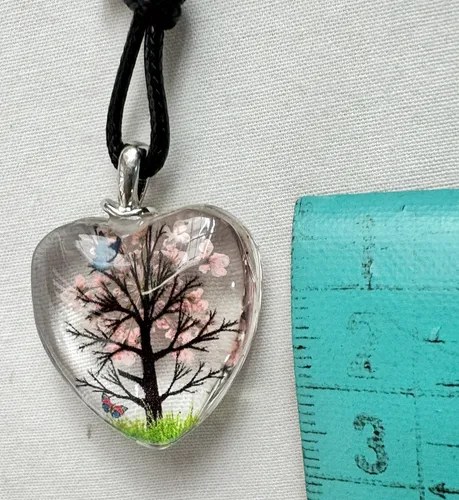 Collar Y Dije Corazón Artesanal Resina Flores Secas Natural Agua - 3