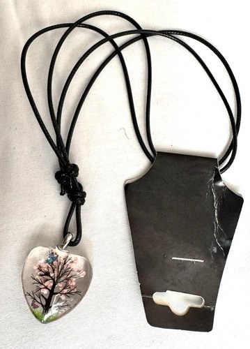 Collar Y Dije Corazón Artesanal Resina Flores Secas Natural Agua - 9